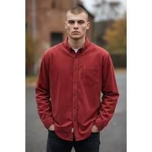 Chesterfield Men's XL Red Long Sleeve Button-Up Shirt Casual 100% cotton texture